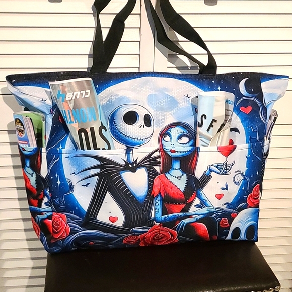 Nightmare Before Christmas HUGE tote bag w pockets lined w zipper top - Picture 2 of 5